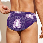 Purple Virgo Zodiac Pattern Print Men's Swim Briefs