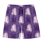 Purple Virgo Zodiac Pattern Print Men's Swim Trunks