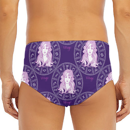 Purple Virgo Zodiac Pattern Print Men's Triangle Swim Briefs