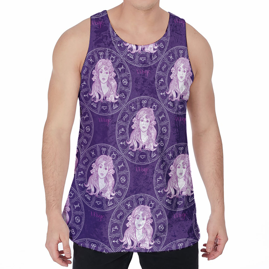 Purple Virgo Zodiac Pattern Print Men's Velvet Tank Top