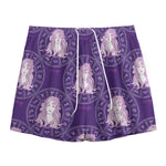 Purple Virgo Zodiac Pattern Print Mesh Shorts