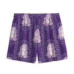 Purple Virgo Zodiac Pattern Print Mesh Shorts