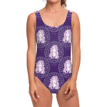 Purple Virgo Zodiac Pattern Print One Piece Swimsuit