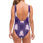 Purple Virgo Zodiac Pattern Print One Piece Swimsuit