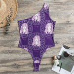 Purple Virgo Zodiac Pattern Print One Shoulder Bodysuit