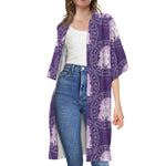 Purple Virgo Zodiac Pattern Print Open Front Beach Cover Up