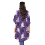 Purple Virgo Zodiac Pattern Print Open Front Beach Cover Up