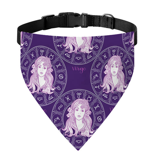 Purple Virgo Zodiac Pattern Print Over The Collar Dog Bandana