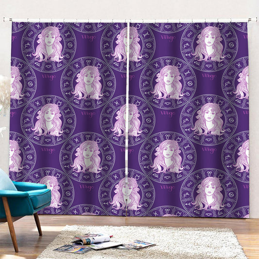 Purple Virgo Zodiac Pattern Print Pencil Pleat Curtains