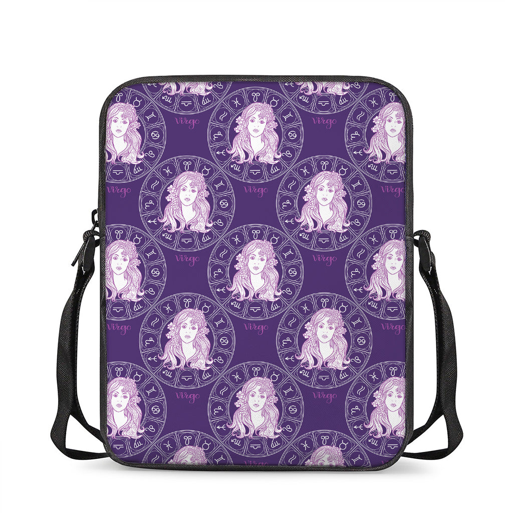 Purple Virgo Zodiac Pattern Print Rectangular Crossbody Bag