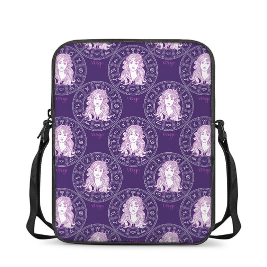 Purple Virgo Zodiac Pattern Print Rectangular Crossbody Bag