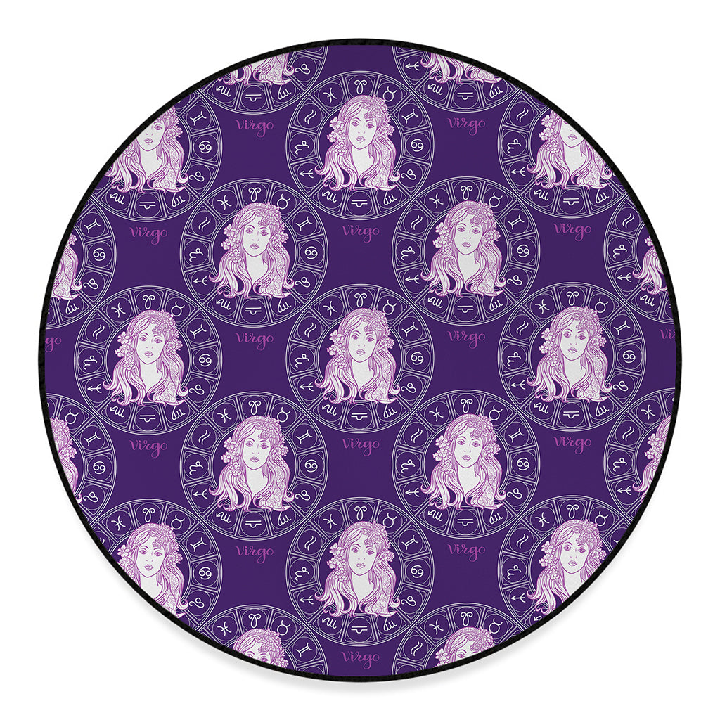 Purple Virgo Zodiac Pattern Print Round Floor Mat