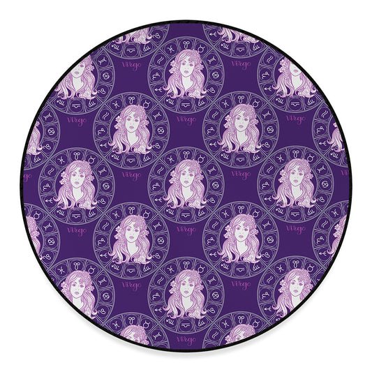 Purple Virgo Zodiac Pattern Print Round Floor Mat