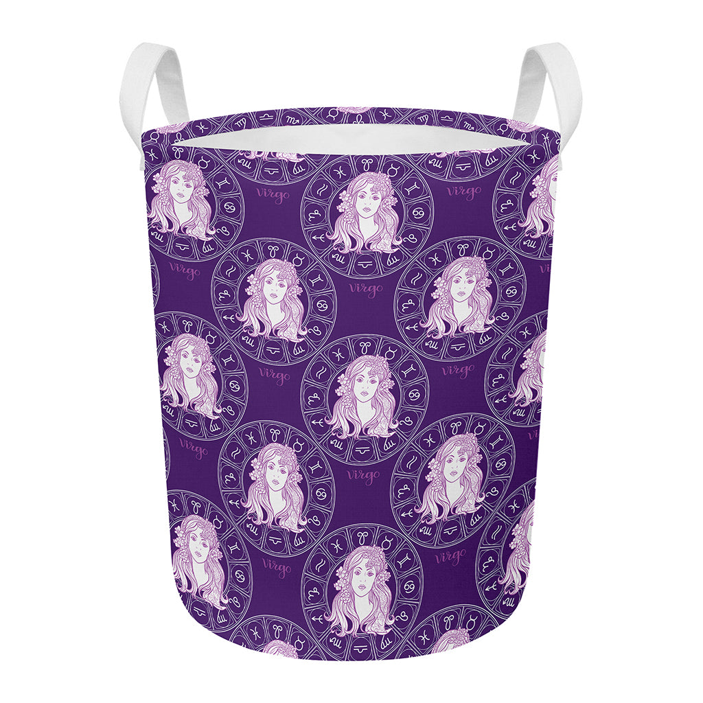 Purple Virgo Zodiac Pattern Print Round Laundry Basket