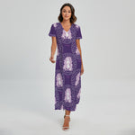 Purple Virgo Zodiac Pattern Print Short Sleeve Maxi Dress