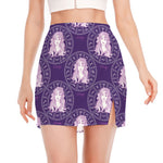 Purple Virgo Zodiac Pattern Print Side Slit Mini Skirt