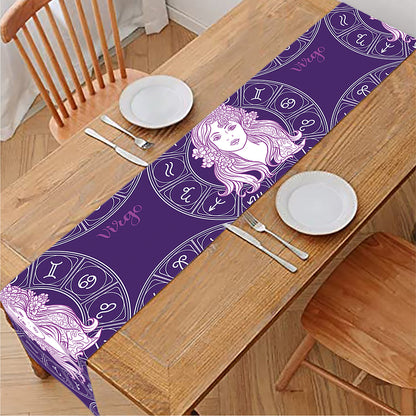 Purple Virgo Zodiac Pattern Print Table Runner