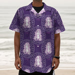 Purple Virgo Zodiac Pattern Print Textured Short Sleeve Shirt
