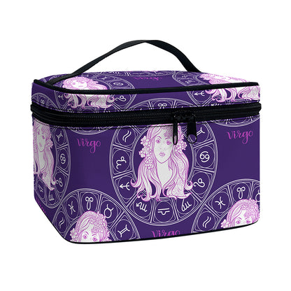 Purple Virgo Zodiac Pattern Print Travel Makeup Bag