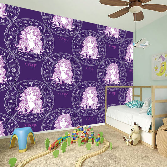 Purple Virgo Zodiac Pattern Print Wall Sticker