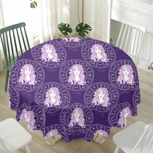Purple Virgo Zodiac Pattern Print Waterproof Round Tablecloth