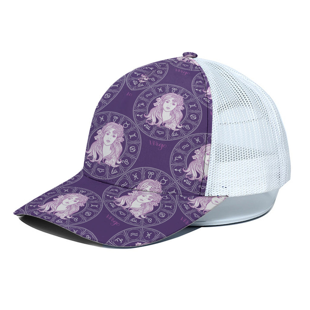 Purple Virgo Zodiac Pattern Print White Mesh Trucker Cap
