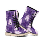 Purple Virgo Zodiac Pattern Print Winter Boots