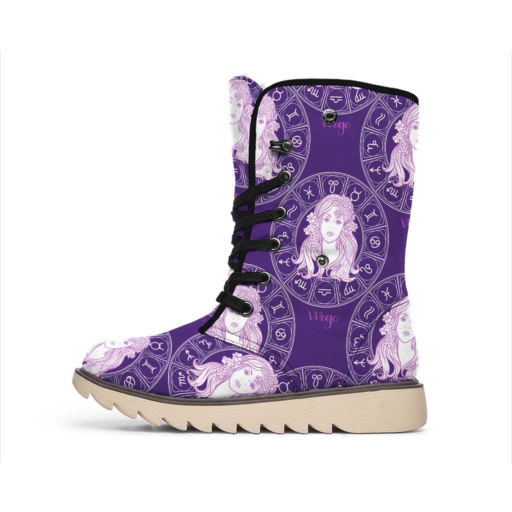 Purple Virgo Zodiac Pattern Print Winter Boots