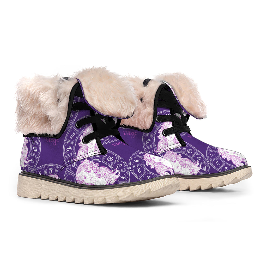 Purple Virgo Zodiac Pattern Print Winter Boots