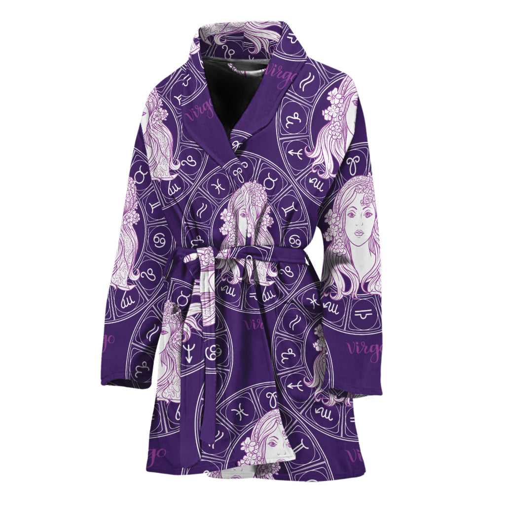 Purple Virgo Zodiac Pattern Print Women's Bathrobe