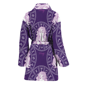 Purple Virgo Zodiac Pattern Print Women's Bathrobe