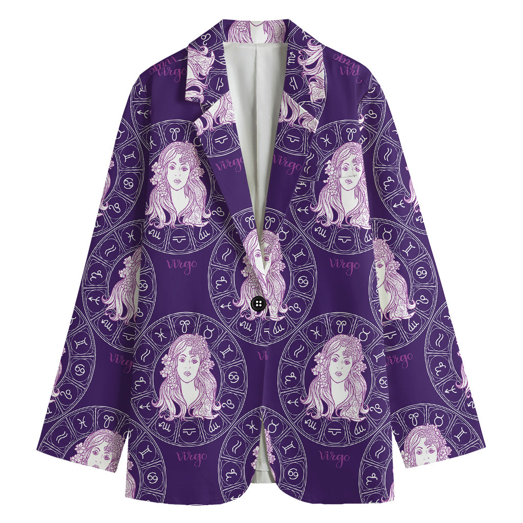 Purple Virgo Zodiac Pattern Print Women's Blazer