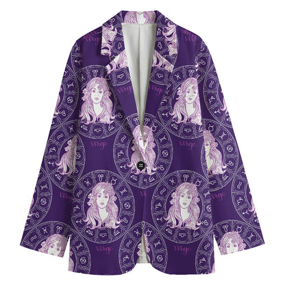 Purple Virgo Zodiac Pattern Print Women's Blazer