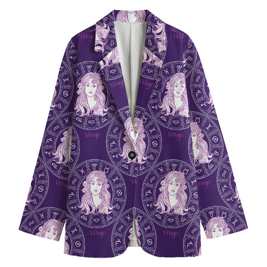 Purple Virgo Zodiac Pattern Print Women's Blazer
