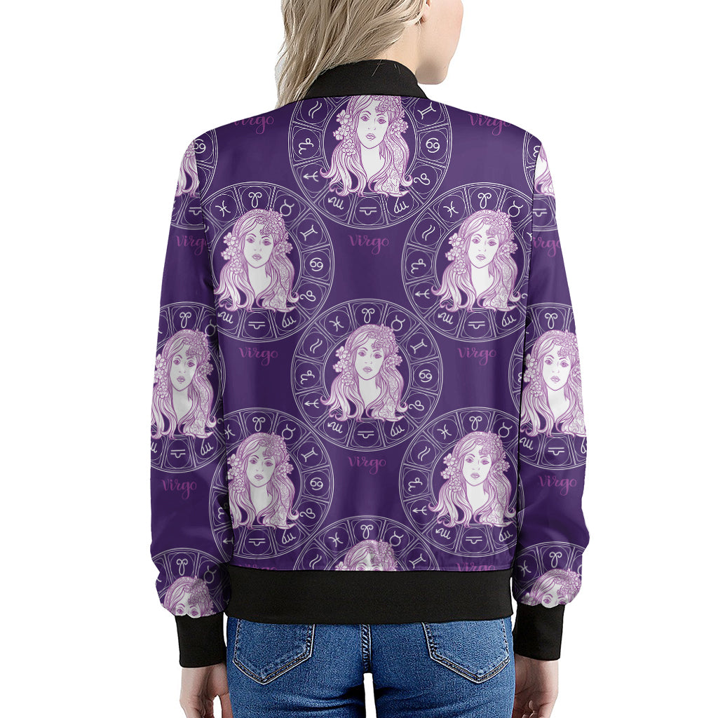 Purple Virgo Zodiac Pattern Print Women's Bomber Jacket