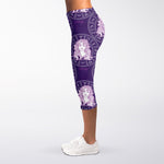 Purple Virgo Zodiac Pattern Print Women's Capri Leggings