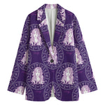 Purple Virgo Zodiac Pattern Print Women's Cotton Blazer
