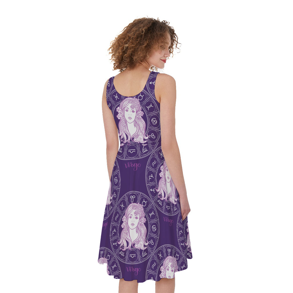 Purple Virgo Zodiac Pattern Print Women's Sleeveless Dress