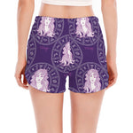 Purple Virgo Zodiac Pattern Print Women's Split Running Shorts
