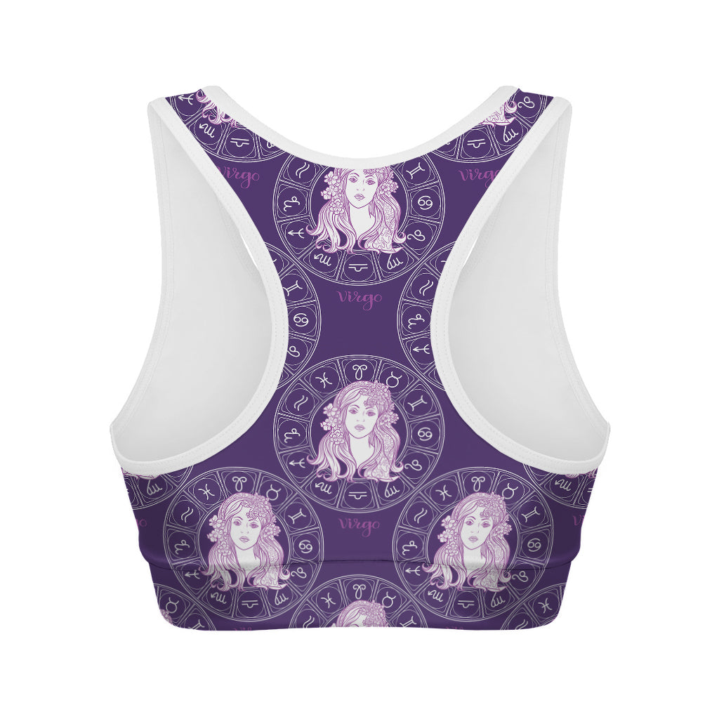 Purple Virgo Zodiac Pattern Print Women's Sports Bra