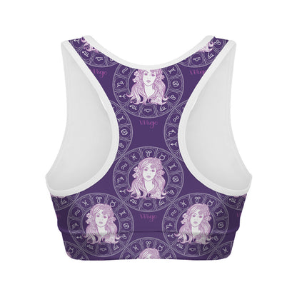 Purple Virgo Zodiac Pattern Print Women's Sports Bra