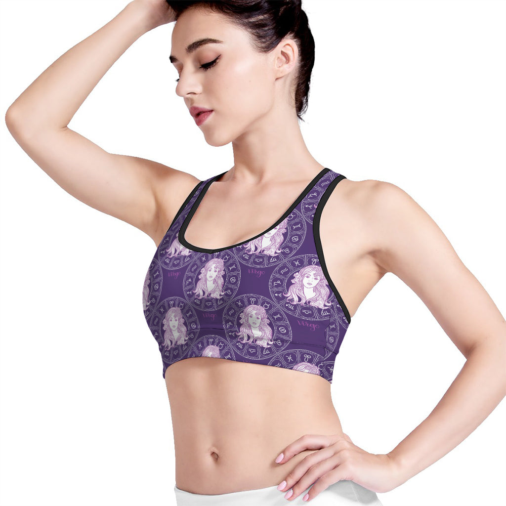 Purple Virgo Zodiac Pattern Print Women's Sports Bra