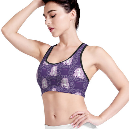 Purple Virgo Zodiac Pattern Print Women's Sports Bra