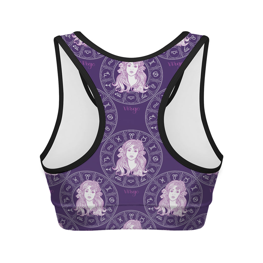 Purple Virgo Zodiac Pattern Print Women's Sports Bra