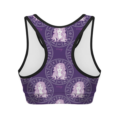 Purple Virgo Zodiac Pattern Print Women's Sports Bra