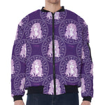 Purple Virgo Zodiac Pattern Print Zip Sleeve Bomber Jacket