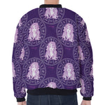 Purple Virgo Zodiac Pattern Print Zip Sleeve Bomber Jacket