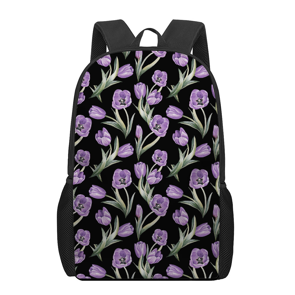 Purple Watercolor Tulip Pattern Print 17 Inch Backpack