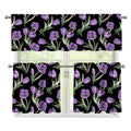 Purple Watercolor Tulip Pattern Print 3 Piece Kitchen Curtains