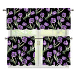Purple Watercolor Tulip Pattern Print 3 Piece Kitchen Curtains